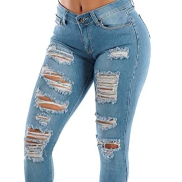 C Xpress Juniors Size Mid Rise Distressed Jeans